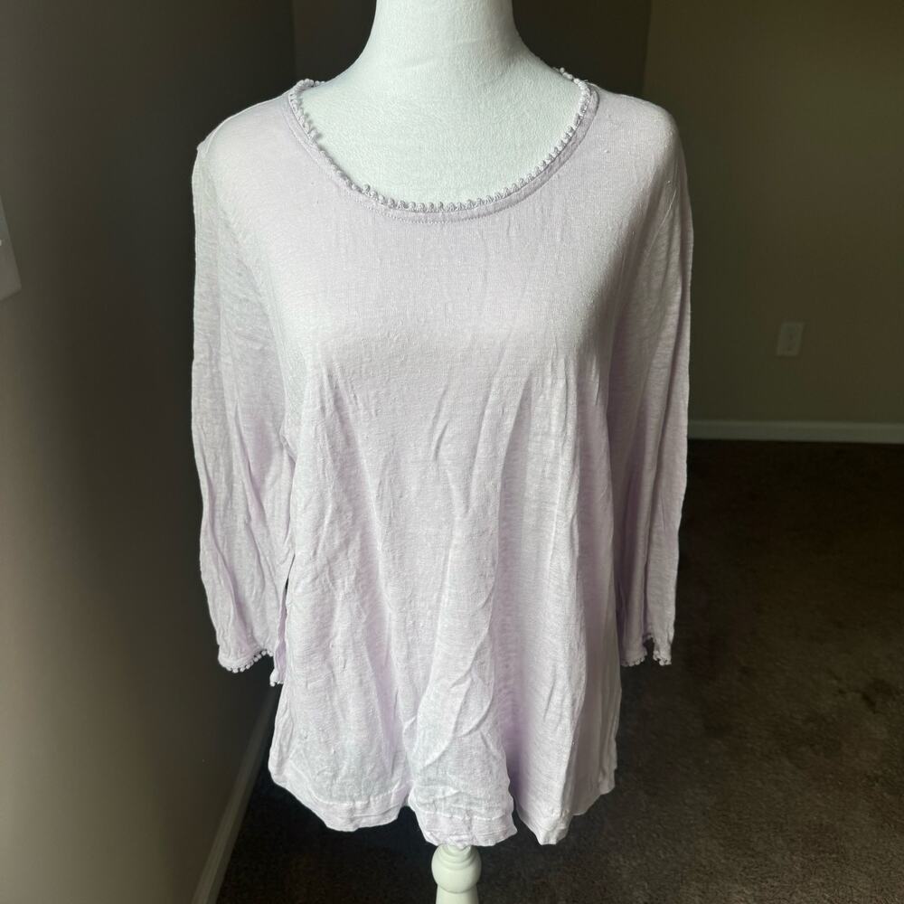 NWOT J Jill Love Linen XL Petite Slub Knit Tunic Top Embroidered‎ 3/4 Sl